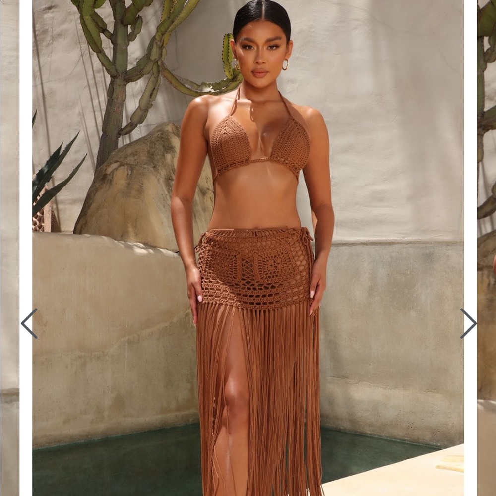 Fashion Nova Brown Crochet Swim Coverup